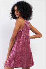 India Pink Rose Velvet Halter Mini Dress