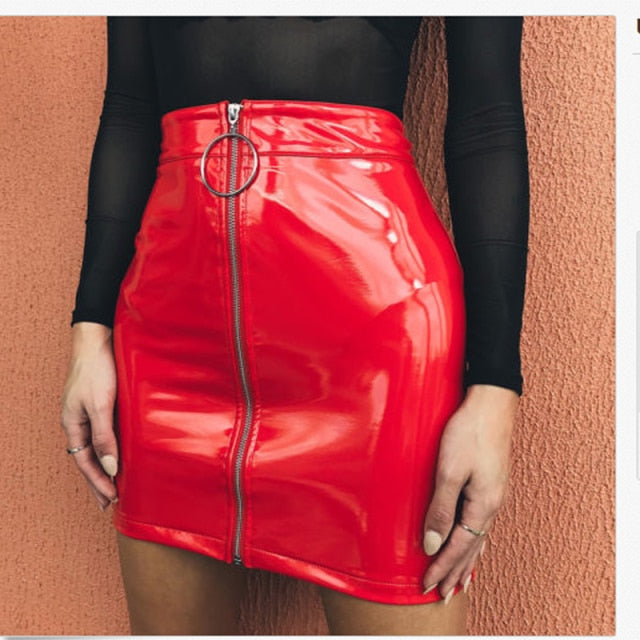 Kit Faux Leather Pencil Skirt in Red