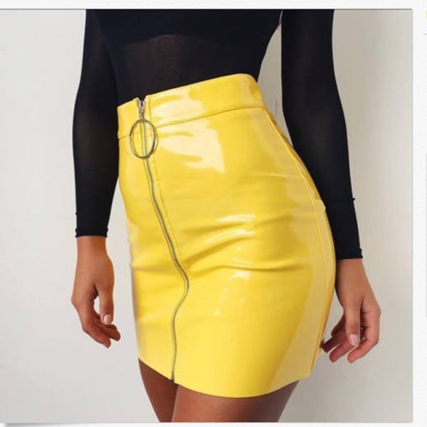 Kit Faux Leather Pencil Skirt in Yellow