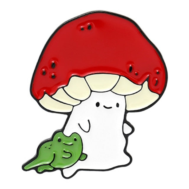 Mushroom And Froggo Hard Enamel Brooch