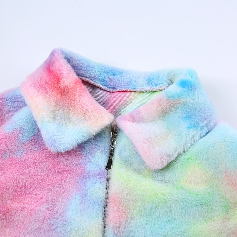 Ostrich Tie Dye Plush Fleece Coat