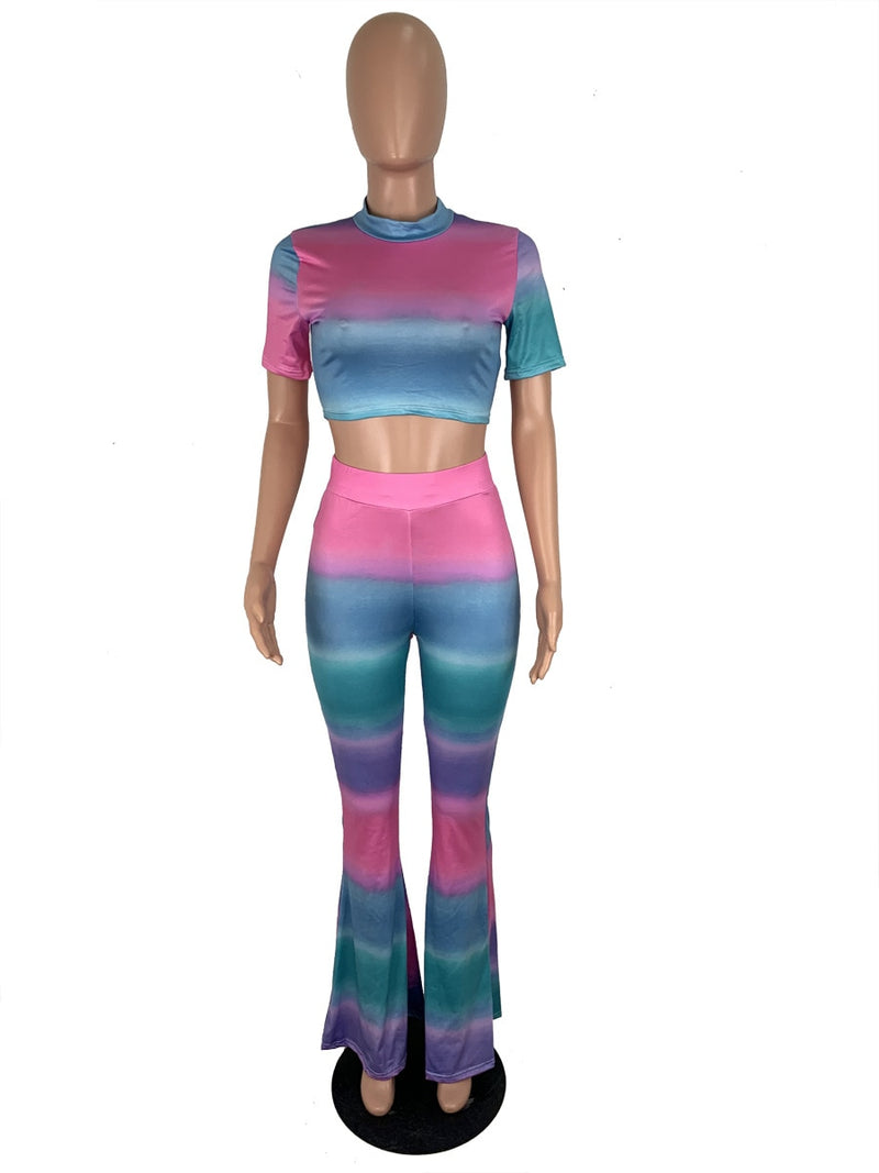 Striped Bold Crop Top and Pants Set