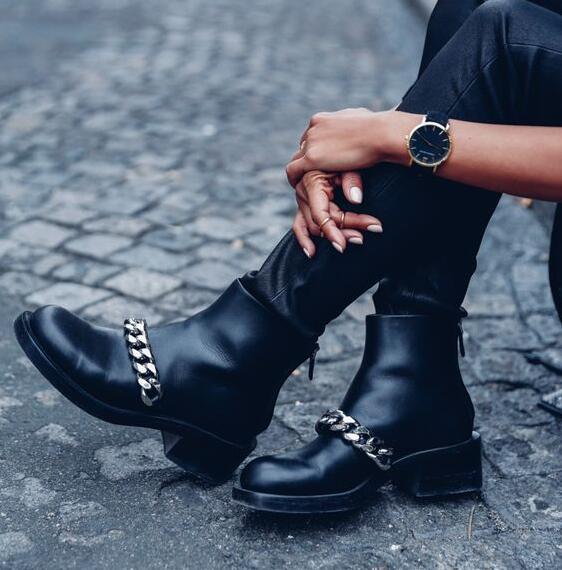 Noir Black Chained Boots